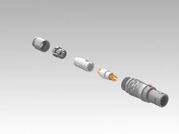 Exploded push-pull connector structure from the source article